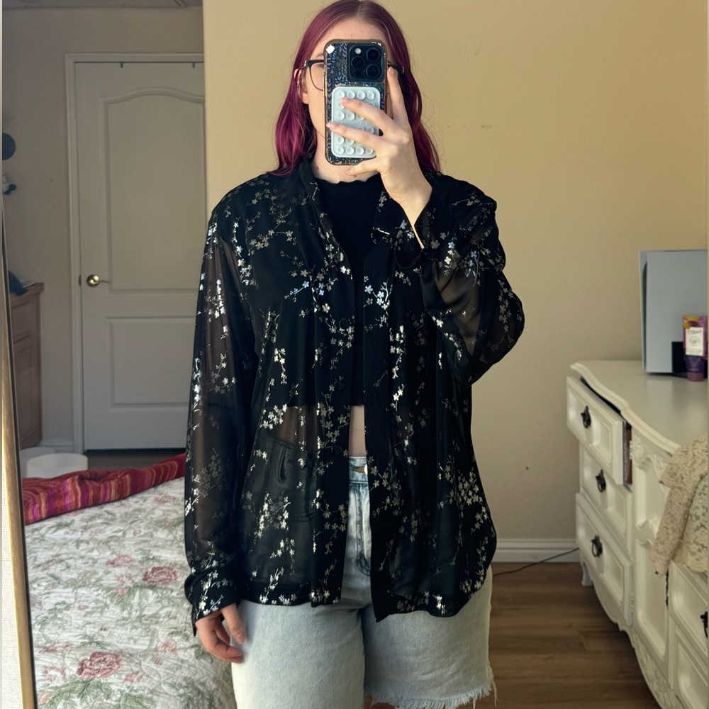 Black Floral Sheer Blouse